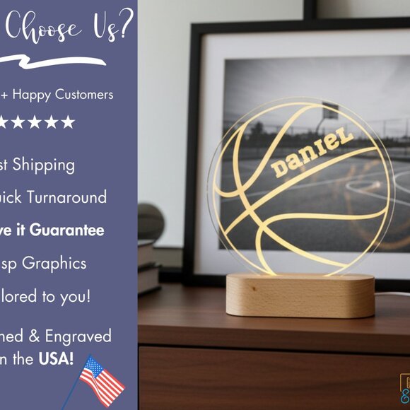 Basketball Night Light – Personalized LED Gift for Kids - Picture 4 of 8